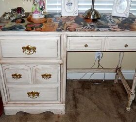 refinished old stained scratched outdated desk, painted furniture, Finished product After