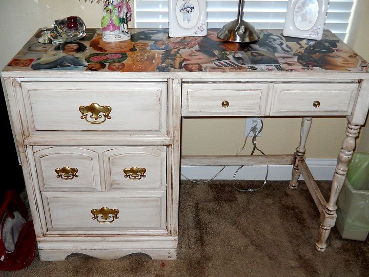 refinished old stained scratched outdated desk, painted furniture, Finished product After