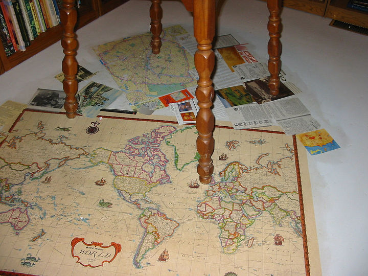 painting my dining room floor, flooring, painting, Library floor with old world maps it was a great room