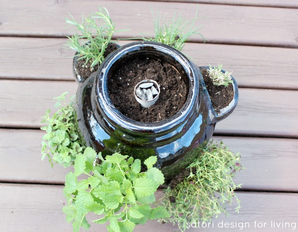 strawberry pot herb garden, gardening, Creating a watering channel ensures that all plant roots receive moisture