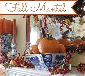 my fall mantel blue white with bittersweet and pumpkins, seasonal holiday d cor, wreaths, I combined blue and white chinoiserie with pumpkins and faux bittersweet for a different look on my fall mantel