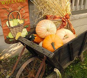 I brought the old wagon out and filled it with gourds, pumpkins and wheat stalks.