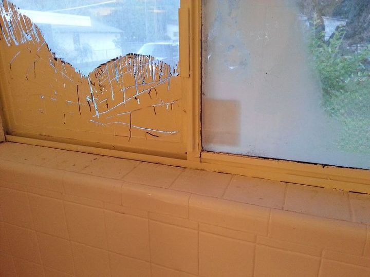 new bathroom window glass replacement, home maintenance repairs, windows, Previous Cloudy and even showing the painted pane I was removing the paint and stopped to Just have them Replaced