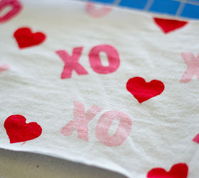 upcycled t shirt valentine s day scarf valentinesday, crafts, repurposing upcycling, Using some foam alphabet stamps stamp XO and some hearts valentinesday