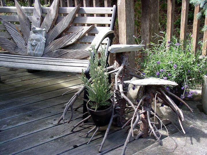 garden furniture from repurposed wood, outdoor furniture, outdoor living, painted furniture, repurposing upcycling, rustic furniture, woodworking projects, Garden end tables and sun bench