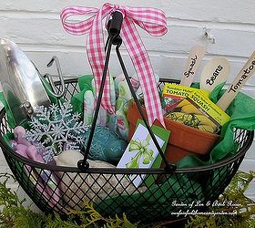 diy gifts for gardeners, container gardening, crafts, gardening, A wire tote with garden gloves tools seeds pots and row markers Very Handy