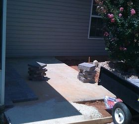 enlarging my patio, concrete masonry, diy, patio, After the form was made I mixed and poured two bages of concrete at a time