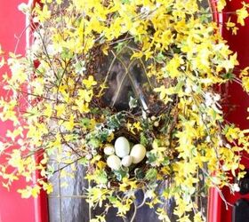 an easy spring bird nest with speckled eggs project, crafts, seasonal holiday decor, wreaths, or nestled in a Forsythia Wreath