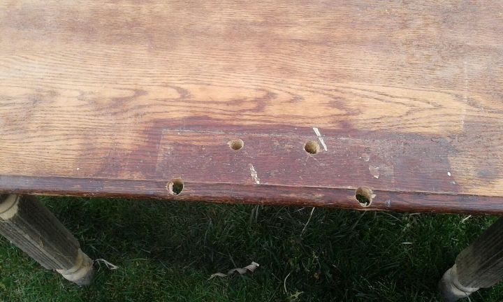 how do i best fill the holes in the top of this marvelous old table, painted furniture, woodworking projects