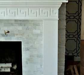diy fireplace makeover before after reveal, fireplaces mantels, home decor, living room ideas, On the mantel we added some greek key trim from O verlays