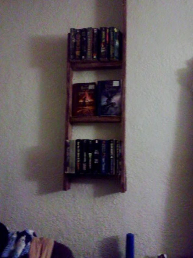 old ladder from a bunk bed i turned into a mounted book shelf, painted furniture, repurposing upcycling