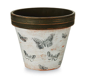 Black and Whitewashed Butterfly Clay Pot