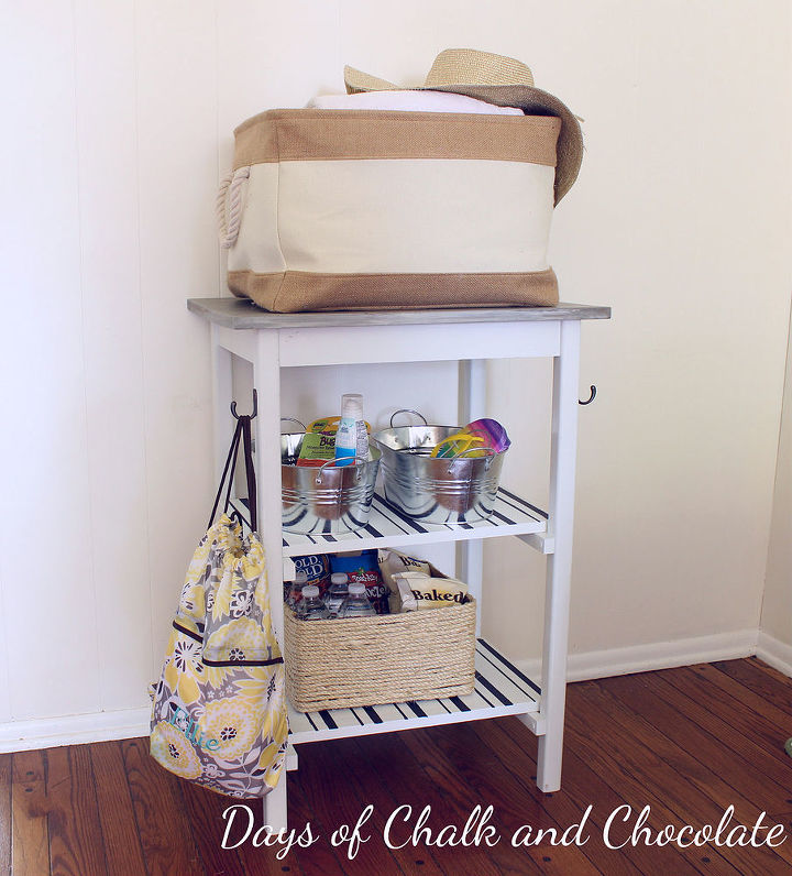 repurposed microwave cart to pool command center, painted furniture, repurposing upcycling