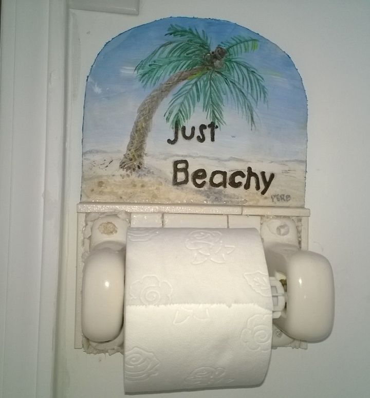 reclaimed tp holder ready for the beach, bathroom ideas, home decor, painting, repurposing upcycling