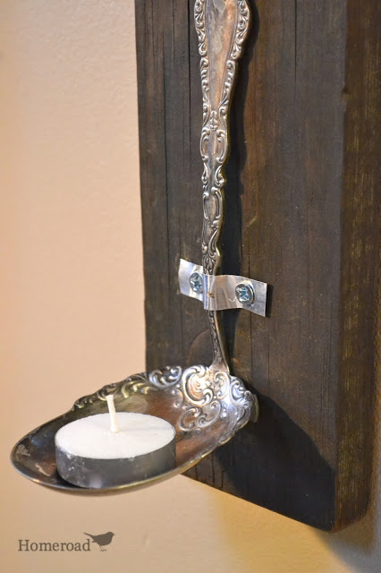 ladle tea light candles, crafts, repurposing upcycling, This spoon was bent at an angle to create the look of a ladle