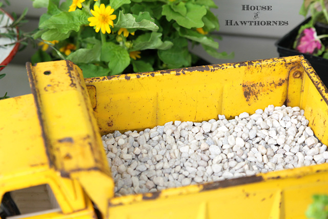 dump truck planter, diy, flowers, gardening, repurposing upcycling, I added a layer of gravel in the bed of the truck