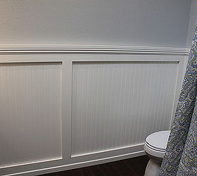 80 s master bath remodel, bathroom ideas, home decor, home improvement, New bead board panels framed out with 1x4 s 1x6 s and molding