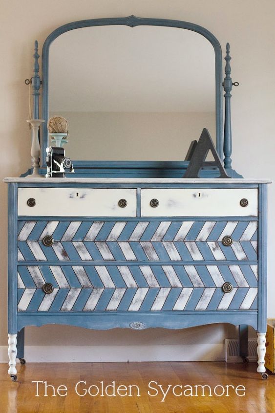 20 dreamy dresser makeovers, painted furniture, I m crazy about this herringbone pattern