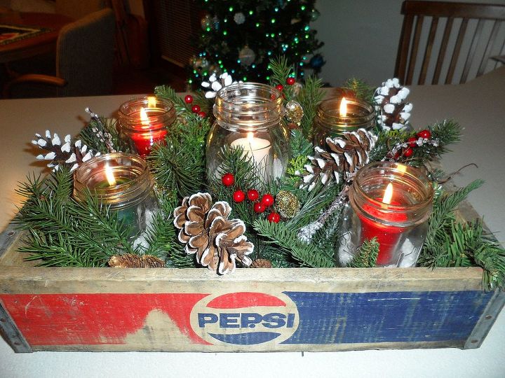 wooden crate christmas centerpiece, seasonal holiday d cor, Pepsi Crate Christmas Centerpiece