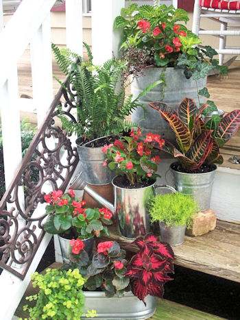 porch steps container gardens and accessories, container gardening, curb appeal, gardening, I 3 galvanized