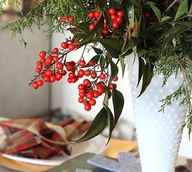 woodsy glam christmas home tour, christmas decorations, seasonal holiday decor, wreaths, I used my Memaw s old green silver chest She used it for stationery to give height to the centerpiece A white hobnail vase with fresh free cuttings of greenery and berries is just perfect