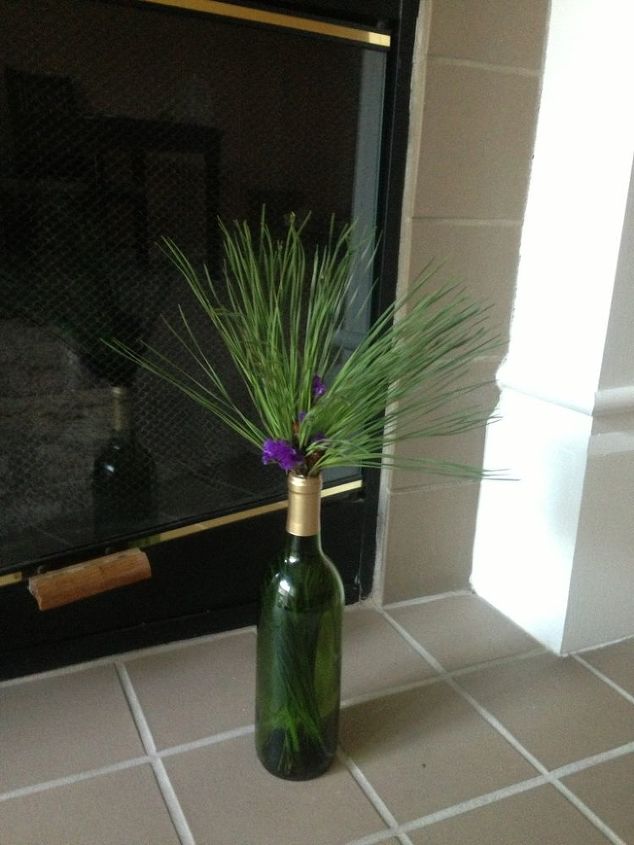 wine bottle and flowers, repurposing upcycling, When you finish the wine