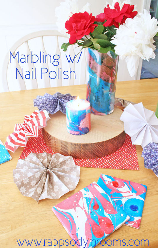 marbling with red white and blue nail polish, crafts, seasonal holiday decor