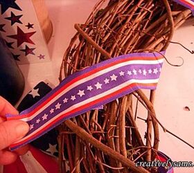 patriotic wreath tutorial, crafts, patriotic decor ideas, seasonal holiday decor, wreaths, Finish gluing ribbon where you started