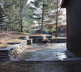 stone wall and patio with fire pit, outdoor living, patio, Natural stone wall and patio with fire pit Ypsilanti MI A different angle of the area where a future table will be
