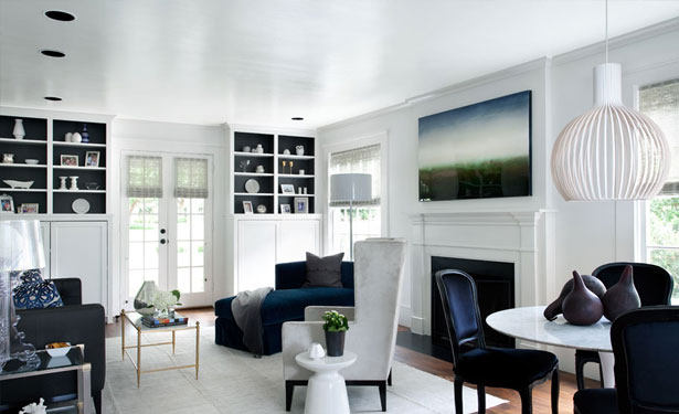 morph white walls from pale into interesting, home decor, painting, wall decor, Blue and white are a classic decorating color scheme The book case balances out the white walls by painting the bookcase shelves in dark blue