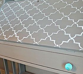 much needed help for a secretary desk, painted furniture, rustic furniture, Stenciled top turquoise glass knobs