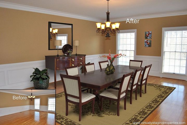 before amp after virtual staging photo of the week, dining room ideas, home decor, Virtual Staging of Dining Room