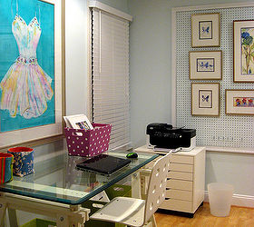 home office art studio design, craft rooms, home decor, home office, Trestle IKEA desk with glass top