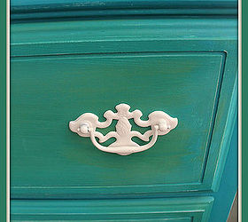 drab to fab beachy dresser makeover, painted furniture, I loved that the original hardware had pineapples on it but didn t like the brass with the green so I spray painted them white to go with the beach theme
