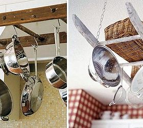 diy ladder project ideas, repurposing upcycling, shelving ideas, storage ideas, Open shelving is the way to go when it comes to kitchen design Why spend a small fortune on a rack when you can have your own unique utensil hanger made from your old wooden ladder