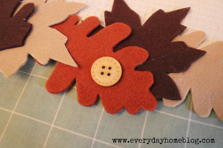 fabulous no sew fall leaf runner, crafts, seasonal holiday decor, Leftover buttons from a previous project adds a special little touch
