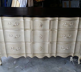 painted french provincial triple dresser, General Finishes Java Gel stain American Paint Company s Plymouth Rock Navajo White and Modern Masters Oyster to accent