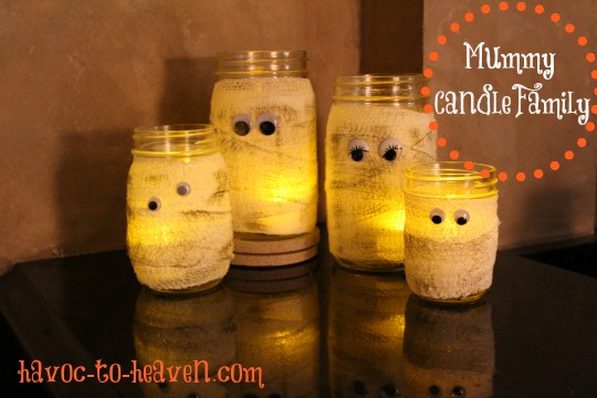 mummy candle family, crafts, halloween decorations, seasonal holiday decor, Mummy Candle Family