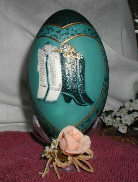 carved emu eggshells, home decor, Cowboy Boots