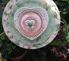 more plate flowers i ve made for gifts and to sell, This flower has dogwoods a precious heart plate and vintage green and pinks