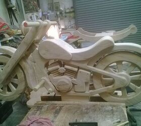 my brother s latest woodwork project that i helped with, diy, woodworking projects, Left side view Just added the dressing parts to make it look like a motorcycle