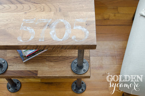 knock off industrial side table, home decor, woodworking projects, Custom industrial table with hand painted numbers