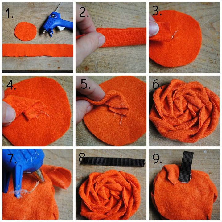 pumpkin rolled fabric rosette, crafts, This is the step by step process in pictures