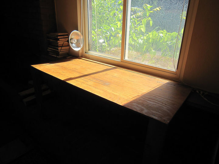 expanding a window sill with a two legged table, diy, how to, windows, woodworking projects, Extra sunshine harvest