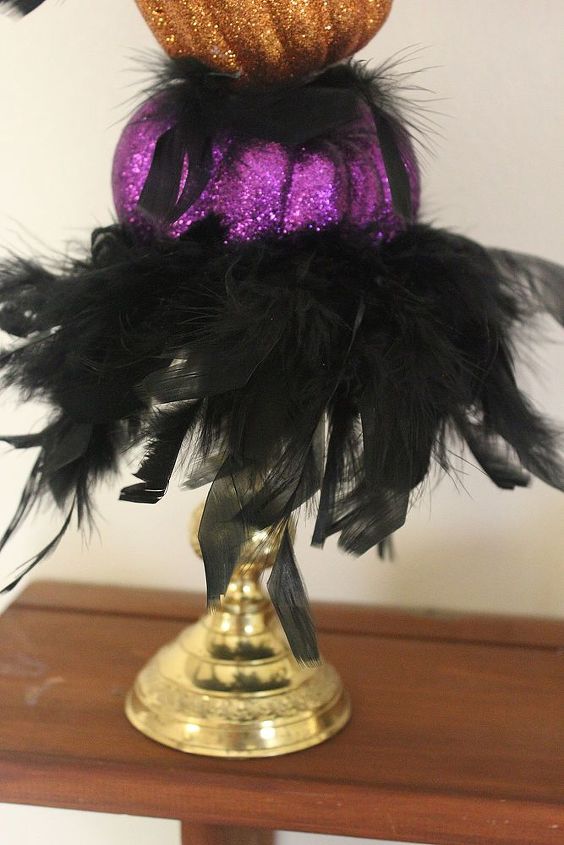 how to make topsy turvy glam pumpkins, crafts, seasonal holiday decor, I placed the pumpkin stack on top of a candlestick
