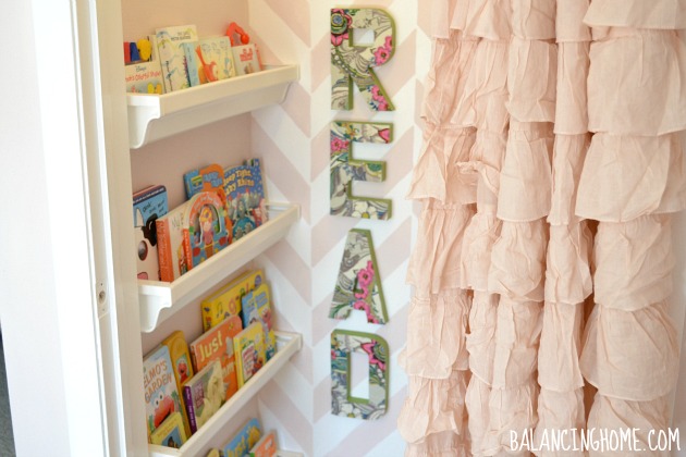 closet to reading nook for a big girl room, closet, home decor, Reading Nook Gutter Bookshelves Mod Podge Letters