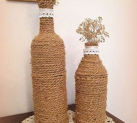 recycled bottles again inspired by posts on hometalk thankyou, crafts, repurposing upcycling, This pic is after i added the satin and lace