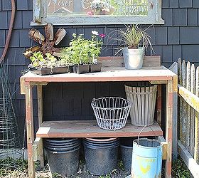 potting table made from reclaimed wood, chalk paint, diy, gardening, outdoor furniture, outdoor living, painted furniture, woodworking projects