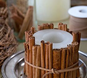 birch bark cinnamon bark burlap candles, crafts, thanksgiving decorations