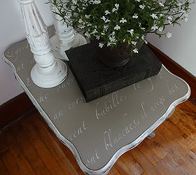 french stenciled end table, painted furniture, Added the poem to the top and